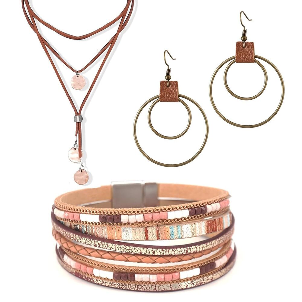 3PCS Western Jewelry for Women - Bohemian Layered Leather Necklace